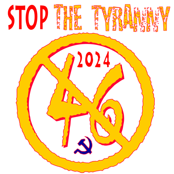 A red and yellow logo with the words " stop the tyranny 2 0 1 4 ".