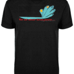A black t-shirt with an image of a bird.