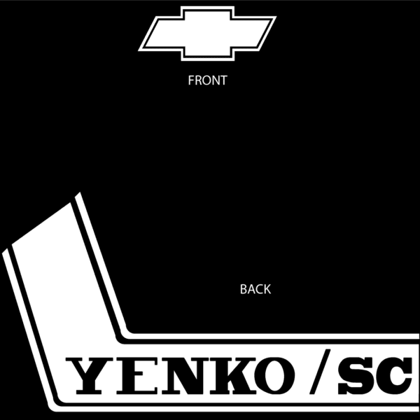 A black and white picture of the back logo for yenko / sc.