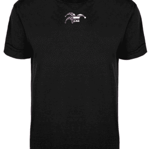 A black t-shirt with an animal on it.
