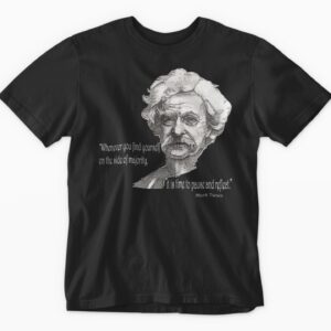 Black t-shirt featuring Mark Twain quote design.