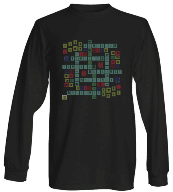 A long sleeve t-shirt with an image of a crossword puzzle.