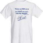 A white t-shirt with an image of a car and the words " ford ".