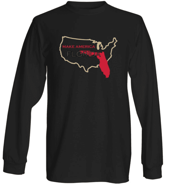 A long sleeve t-shirt with the map of america and state of florida.