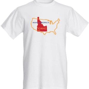 A white t-shirt with the map of usa and states