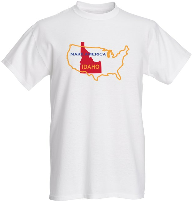 A white t-shirt with the map of usa and states