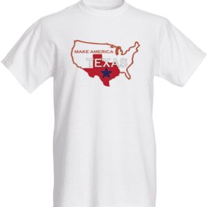 A white t-shirt with the state of texas and the words " land of texas ".