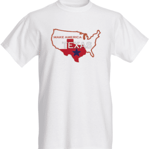 A white t-shirt with the state of texas and the words " land of texas ".