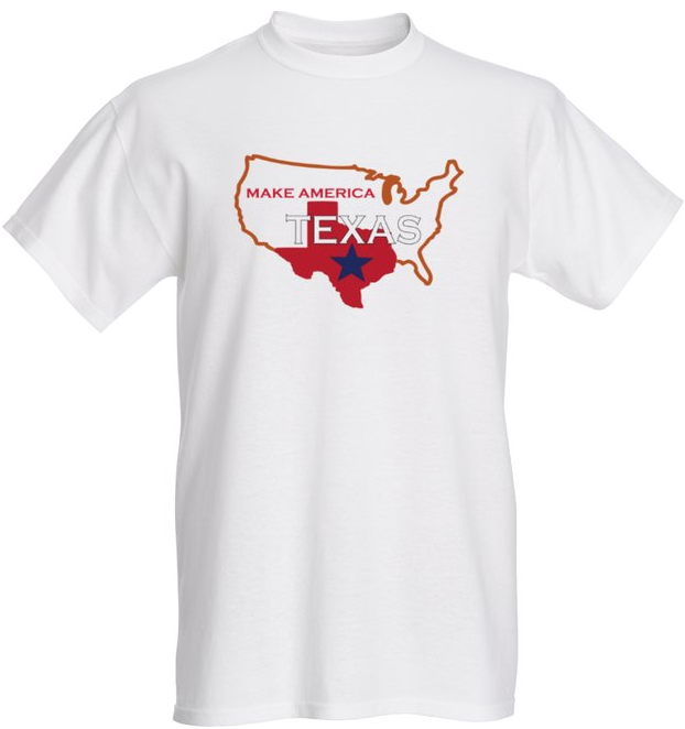 A white t-shirt with the state of texas and the words " land of texas ".