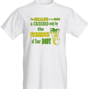 A white t-shirt with an image of a person