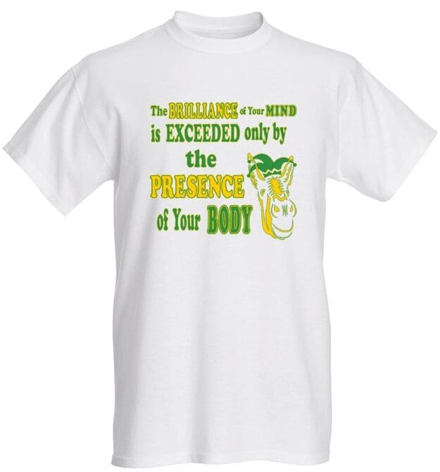 A white t-shirt with an image of a person