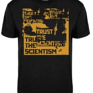 A black shirt with yellow writing on it