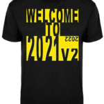 A black t-shirt with yellow lettering on it.