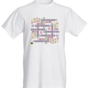 White T-shirt with colorful crossword block design