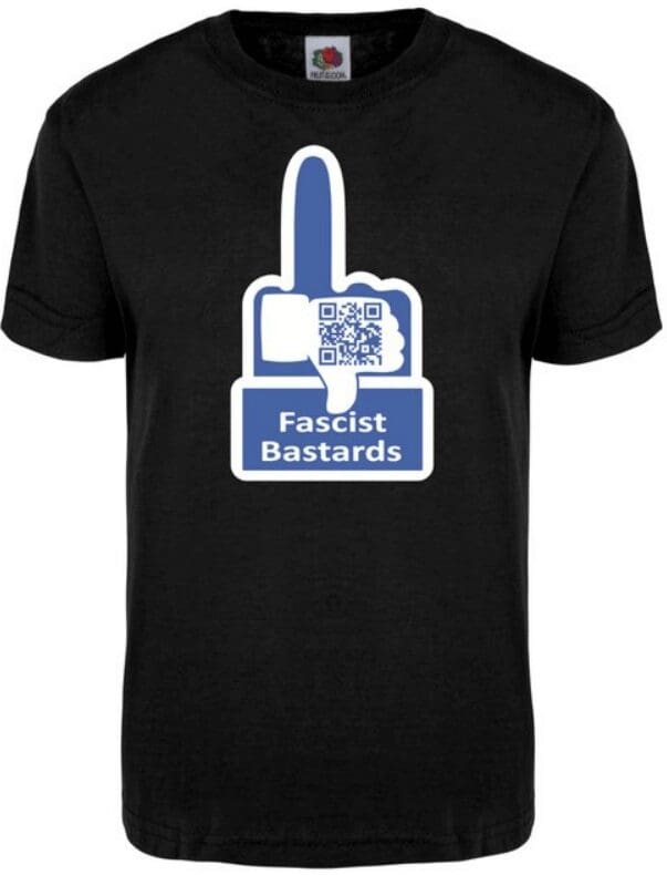 A black shirt with an image of a thumbs up.
