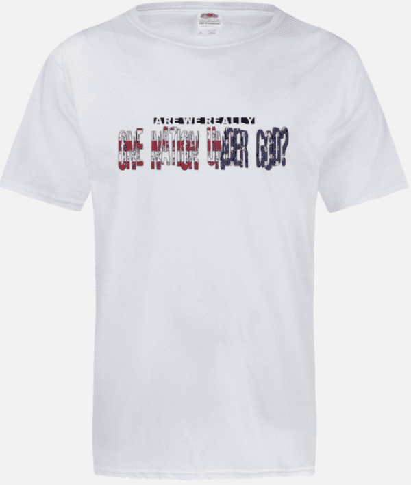 A white t-shirt with the words " the british are here ".