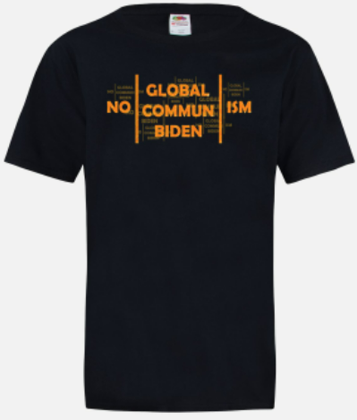 A black shirt with the words " global communism no racism " on it.