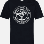 A black t-shirt with an image of a tree.