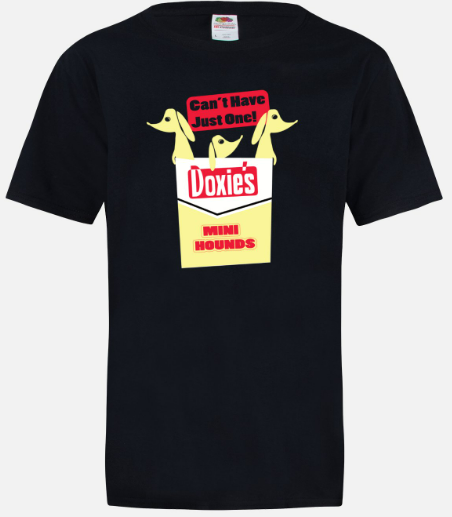 A black t-shirt with an image of a box of cookies.