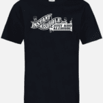 A black t-shirt with an image of a car.
