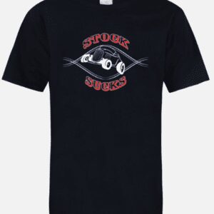 A black t-shirt with an image of a car on it.