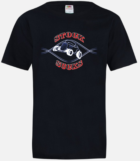 A black t-shirt with an image of a car on it.