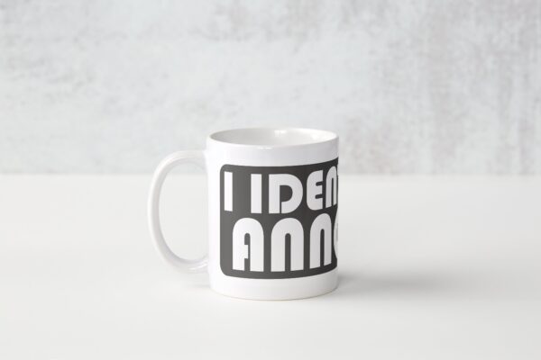 A white coffee mug with the words " i idea anna ".