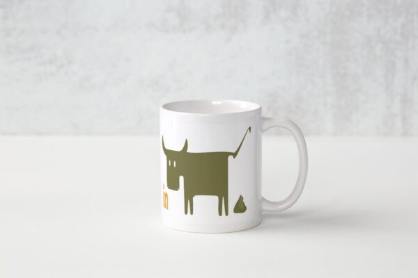 A mug with an animal and a cone on it