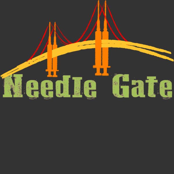 A needle gate logo with the name of the company.
