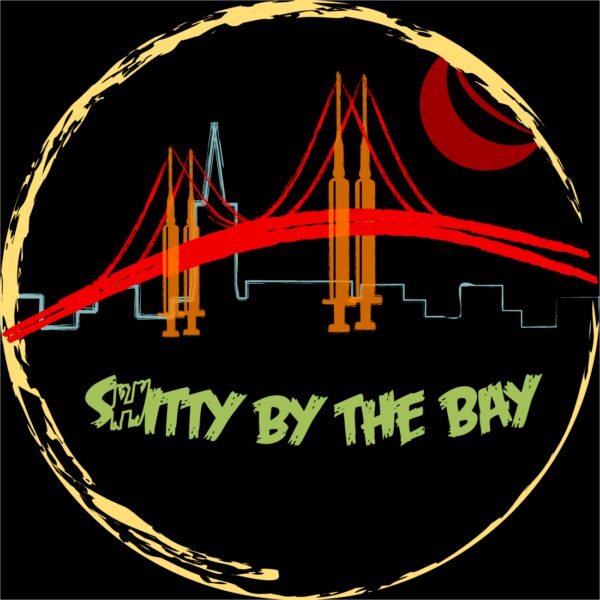 A black and yellow logo with the words " scitty by the bay ".