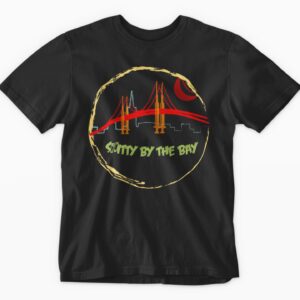 Black t-shirt with "Shitty by the Bay" design.
