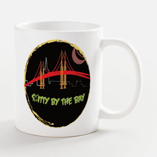 A white mug with the city by the bay logo.