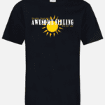 A black t-shirt with an image of the sun.