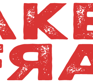 A red logo with the word bake and ran