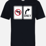 A black shirt with two signs on it