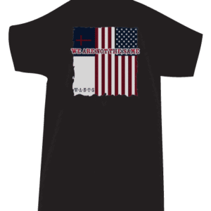 Black t-shirt with American flag design.