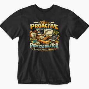 Sloth-themed shirt with procrastination humor.